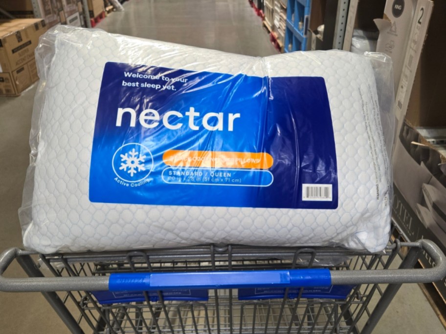 a 2 pack of Nectar Cooling Pillows in a Sam's Club shopping cart