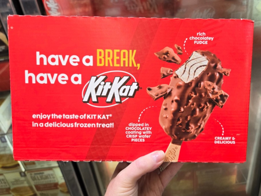 hand holding a box of Kit Kit frozen ice cream bars in a Sam's Club