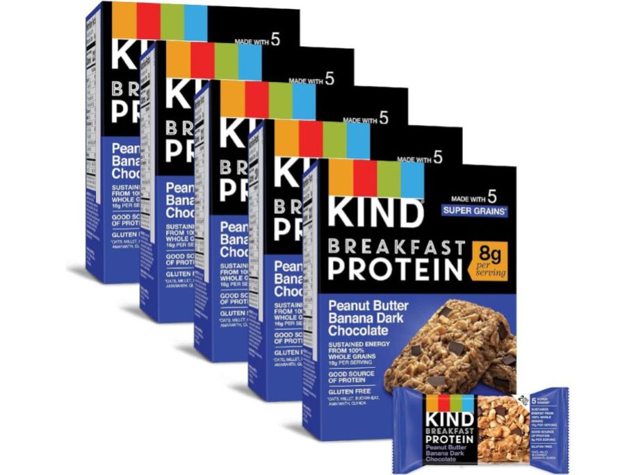 5 boxes of KIND Peanut Butter Banana Dark Chocolate Breakfast Bars
