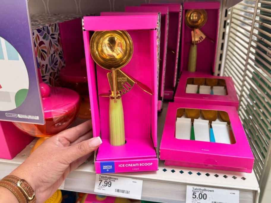 gold Tabitha Brown Ice Cream Scoop box in hand in store